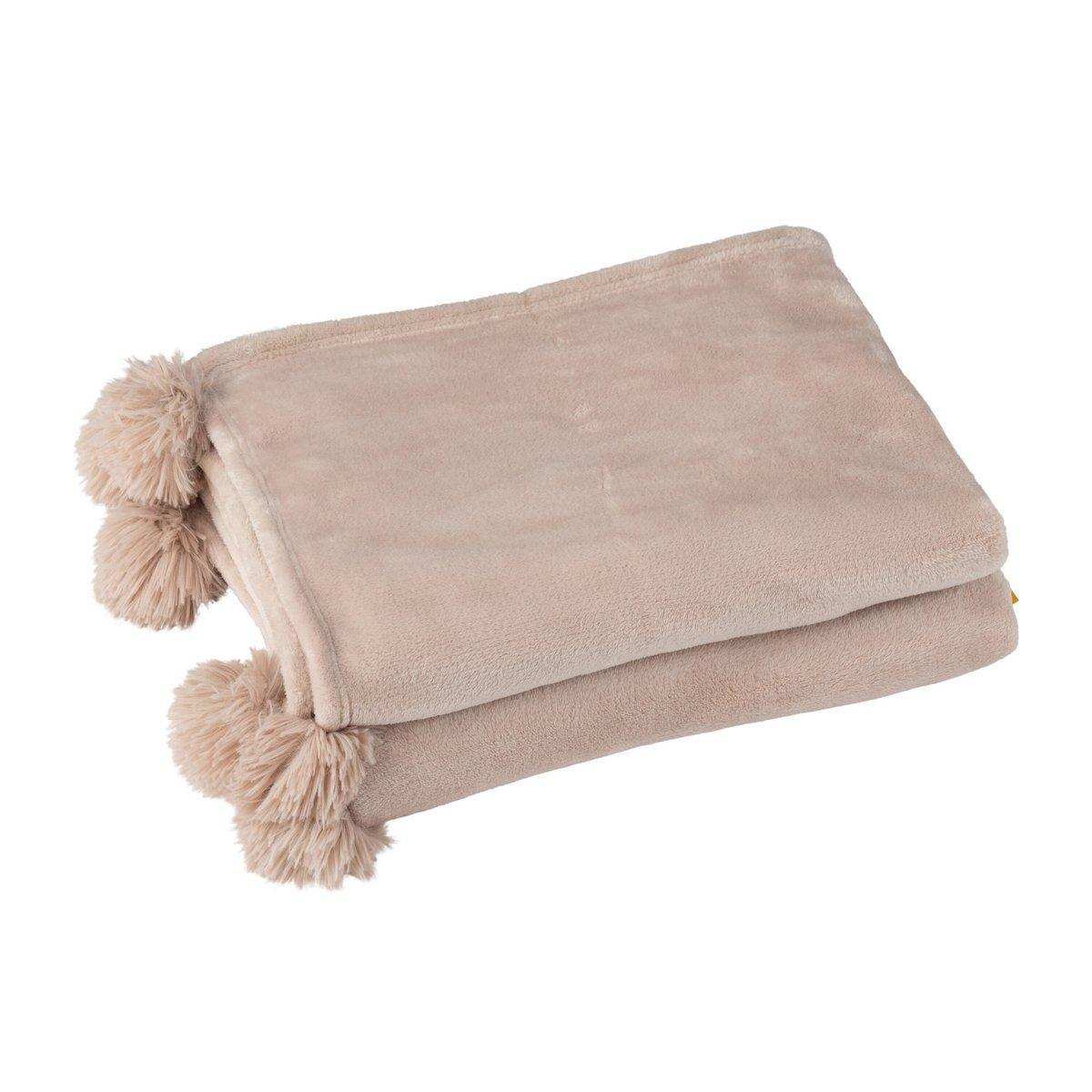 J-Line Plaid Pompom – Polyester – Donkerbeige – 170 x 130 cm - HomeDesign Knaus