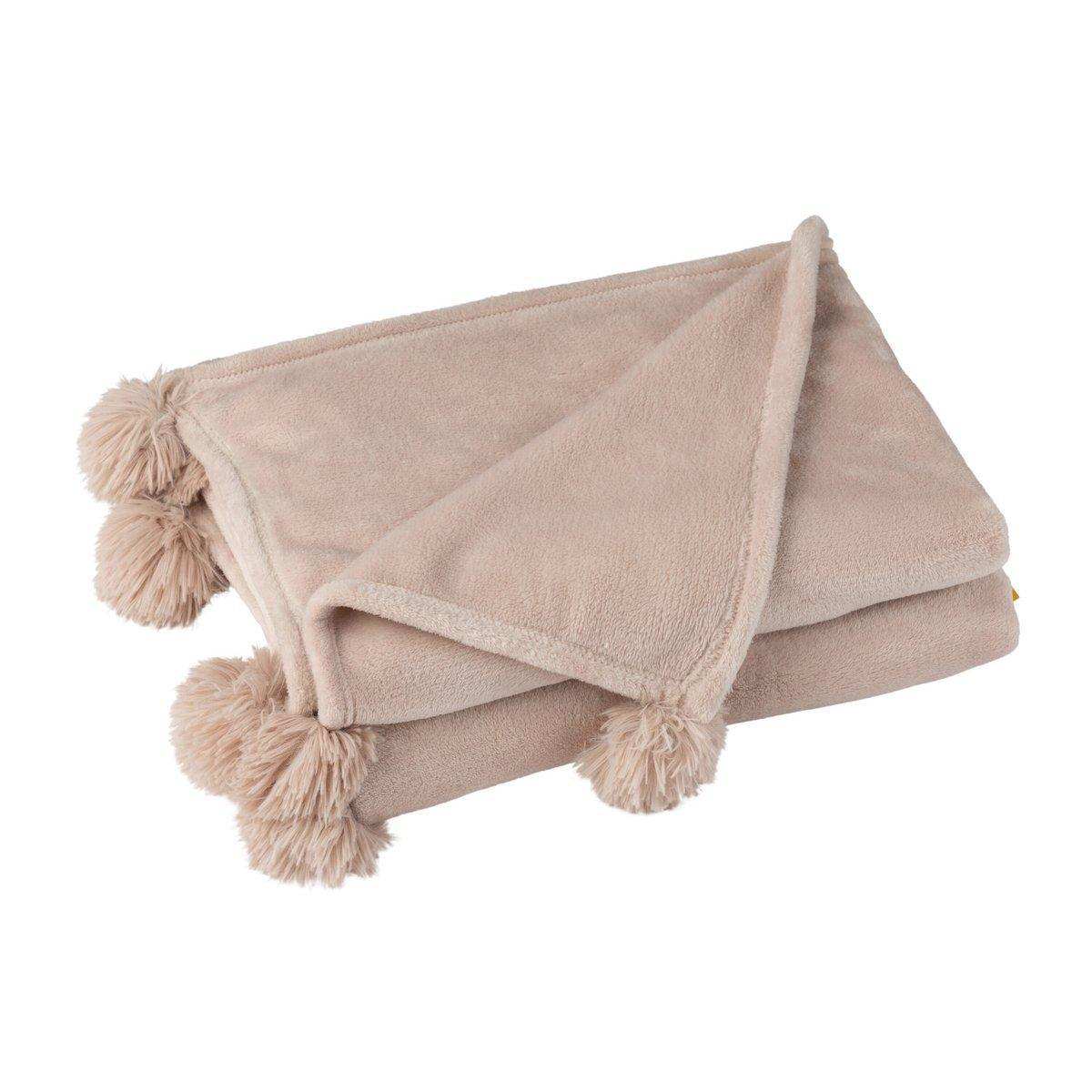 J-Line Plaid Pompom – Polyester – Donkerbeige – 170 x 130 cm - HomeDesign Knaus