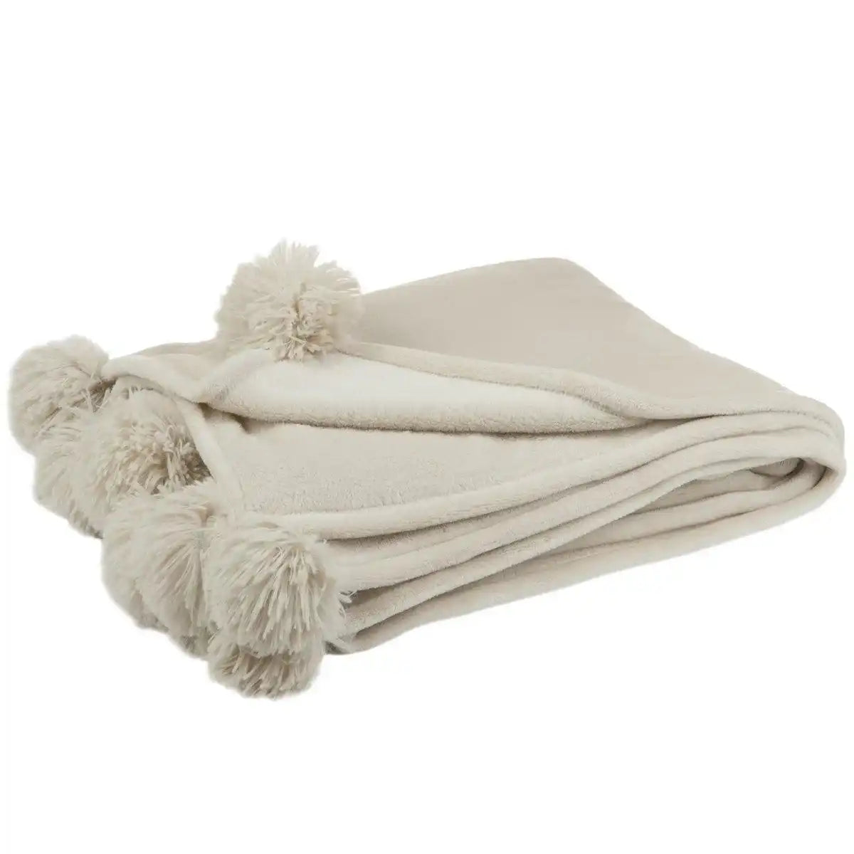 J-Line Plaid Pompom – Polyester – Donkerbeige – 170 x 130 cm - HomeDesign Knaus