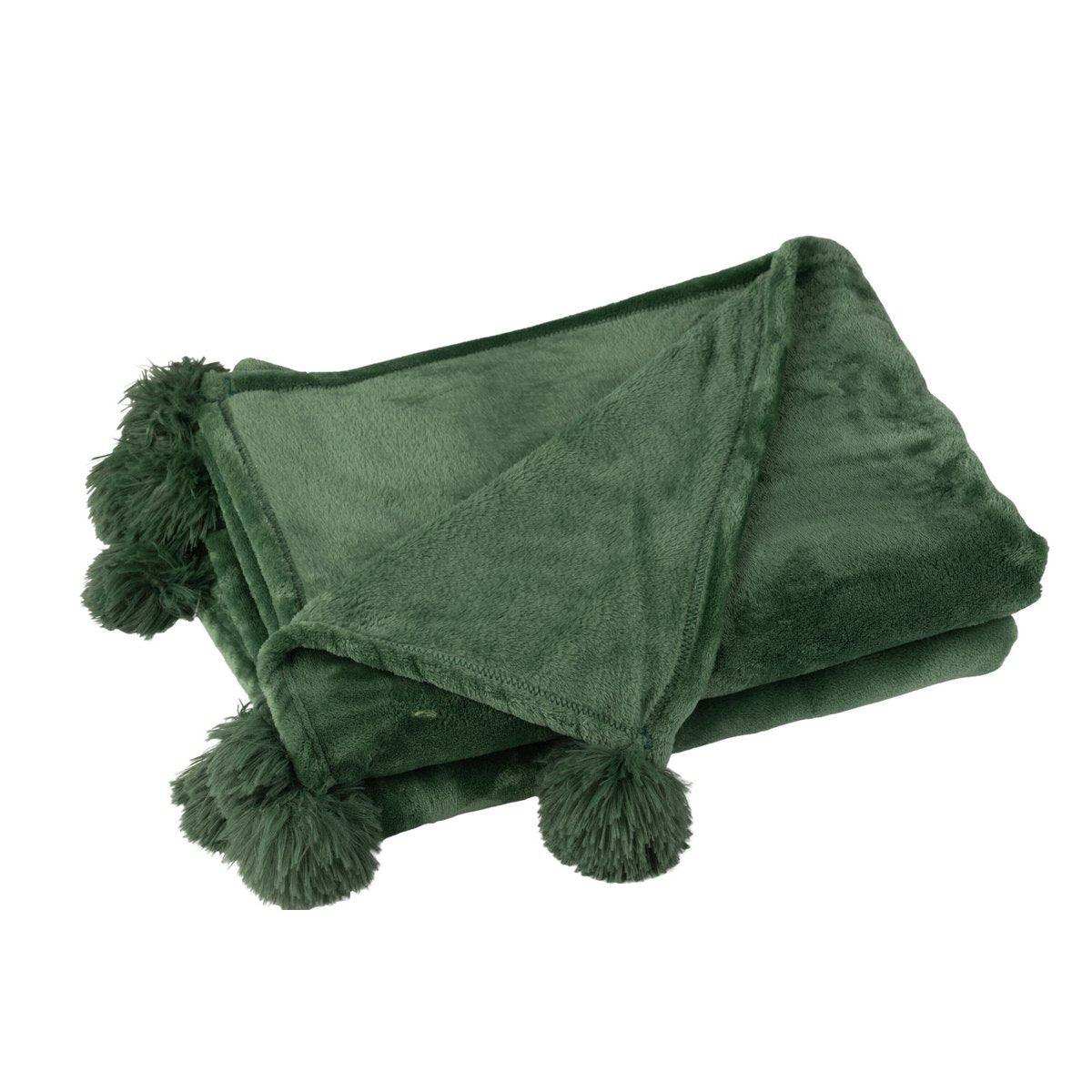 J-Line Plaid Pompom – Polyester – dunkelgrün – 170 x 130 cm - HomeDesign Knaus