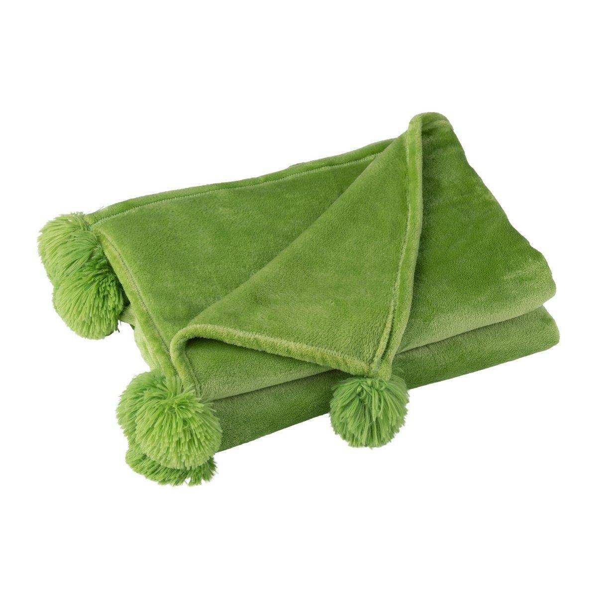 J-Line Plaid Pompom – Polyester – Grasgrün – 170 x 130 cm - HomeDesign Knaus