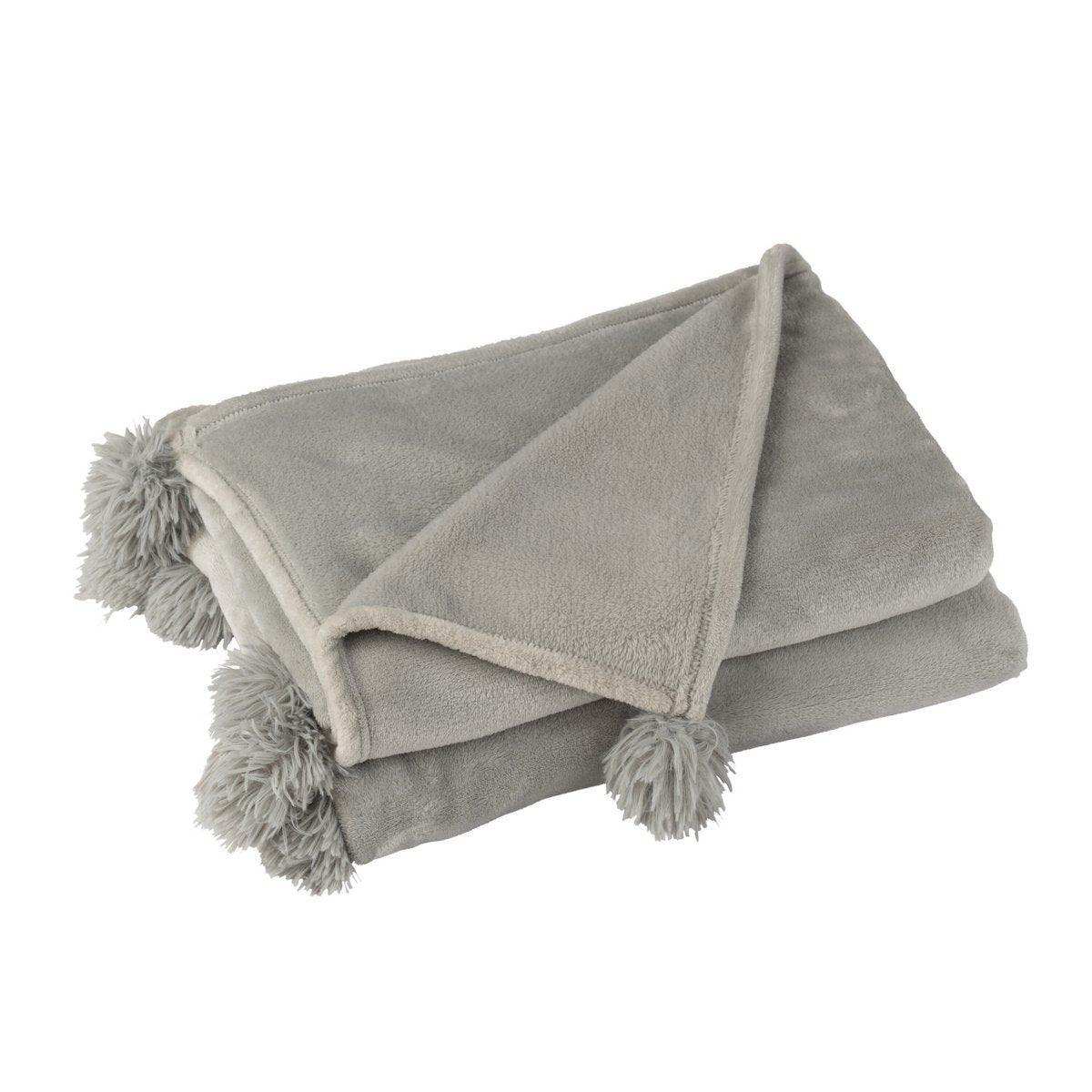 J-Line Plaid Pompom – Polyester – Grau – 170 x 130 cm - HomeDesign Knaus