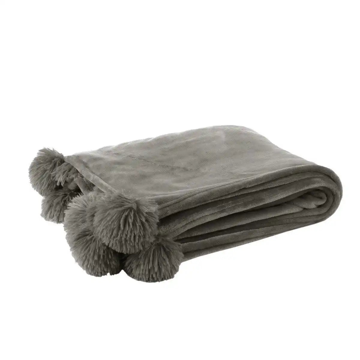 J-Line Plaid Pompom – Polyester – Grau – 170 x 130 cm - HomeDesign Knaus