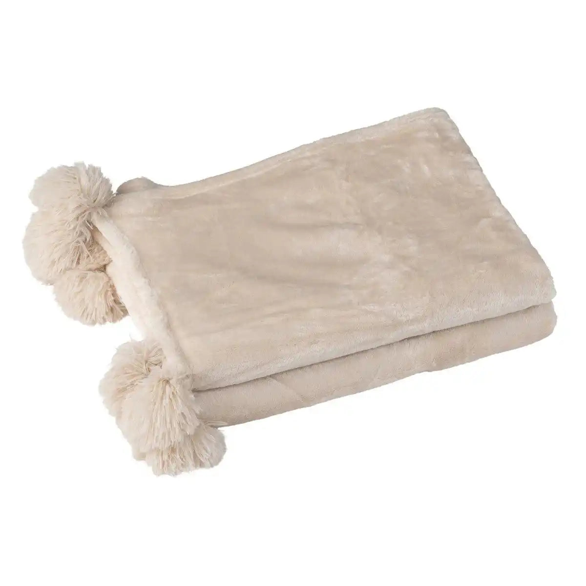 J-Line Plaid Pompom – Polyester – Hellbeige – 170 x 130 cm - HomeDesign Knaus