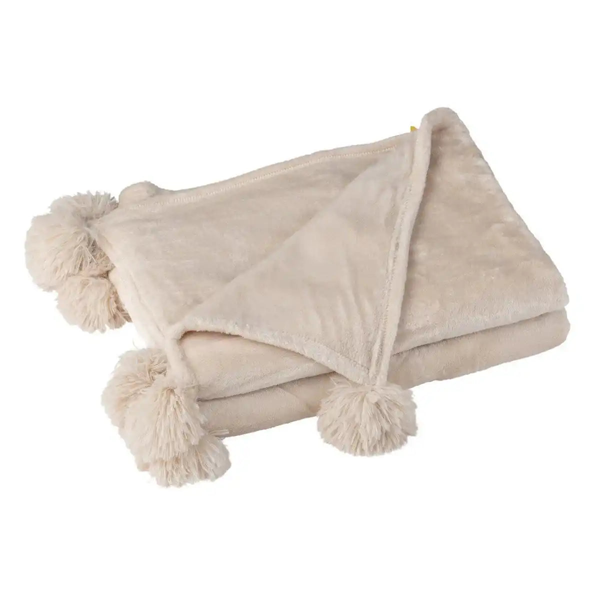 J-Line Plaid Pompom – Polyester – Hellbeige – 170 x 130 cm - HomeDesign Knaus