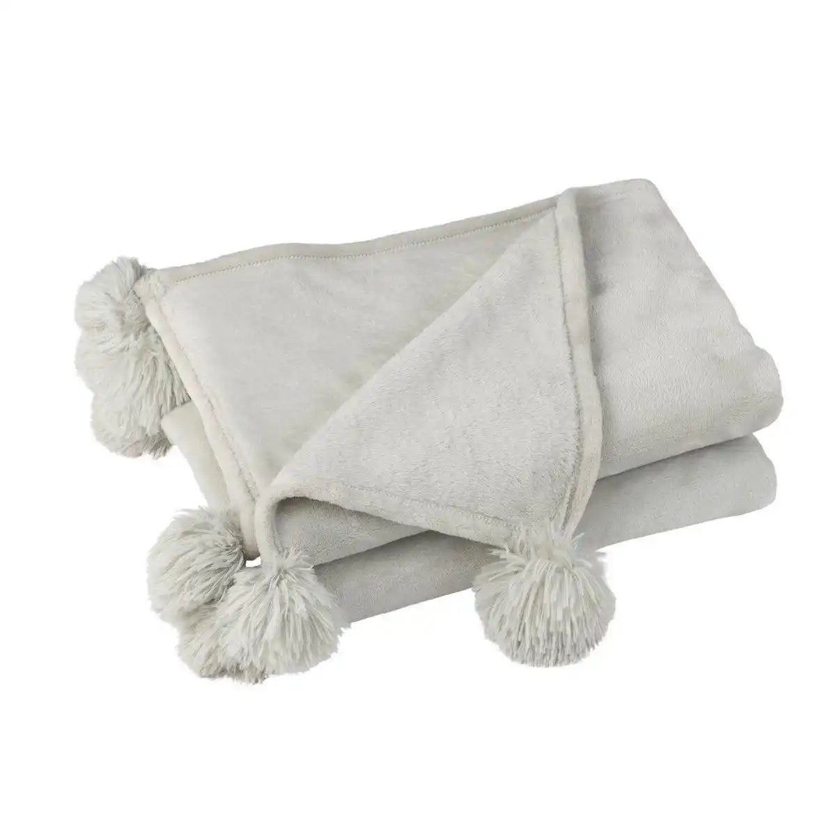 J-Line Plaid Pompom – Polyester – Hellgrau – 170 x 130 cm - HomeDesign Knaus