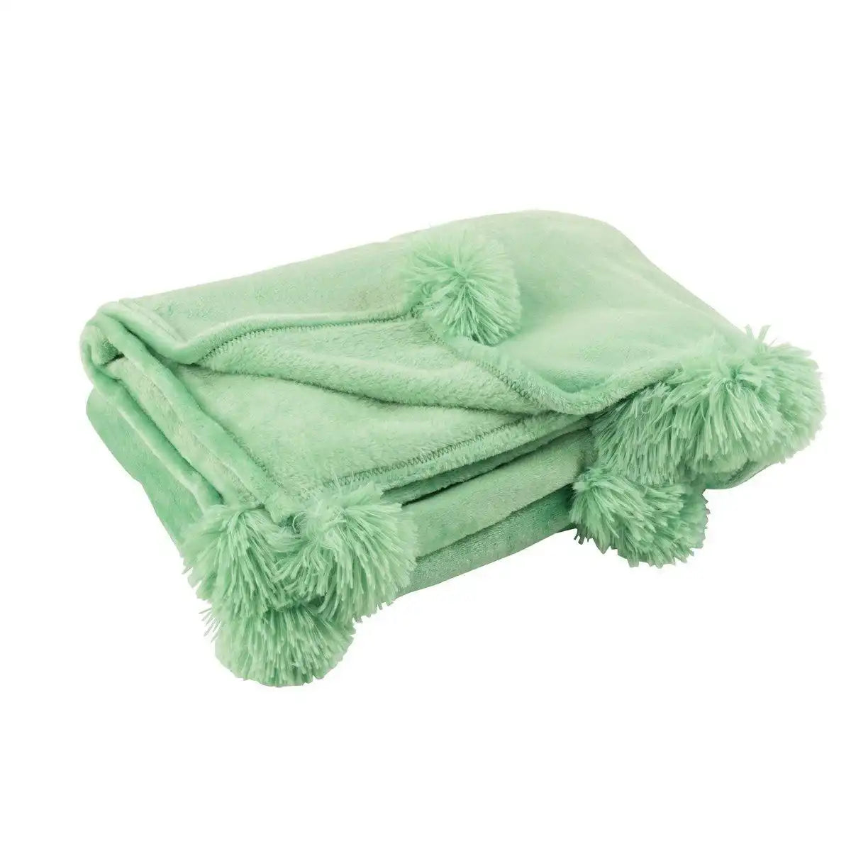 J-Line Plaid Pompom – Polyester – hellgrün – 170 x 130 cm - HomeDesign Knaus
