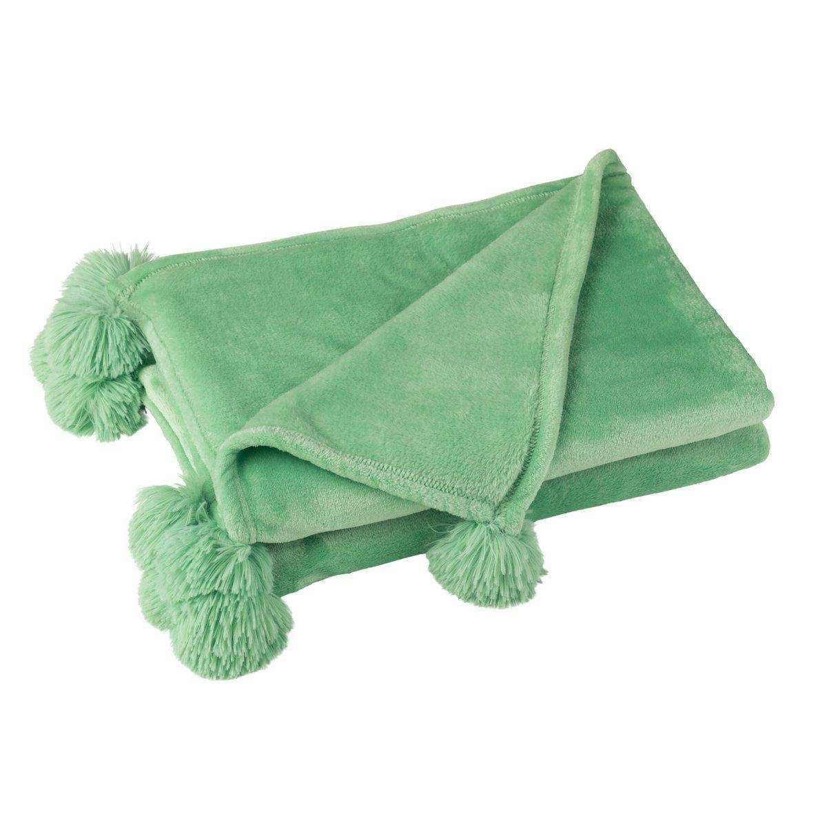 J-Line Plaid Pompom – Polyester – hellgrün – 170 x 130 cm - HomeDesign Knaus