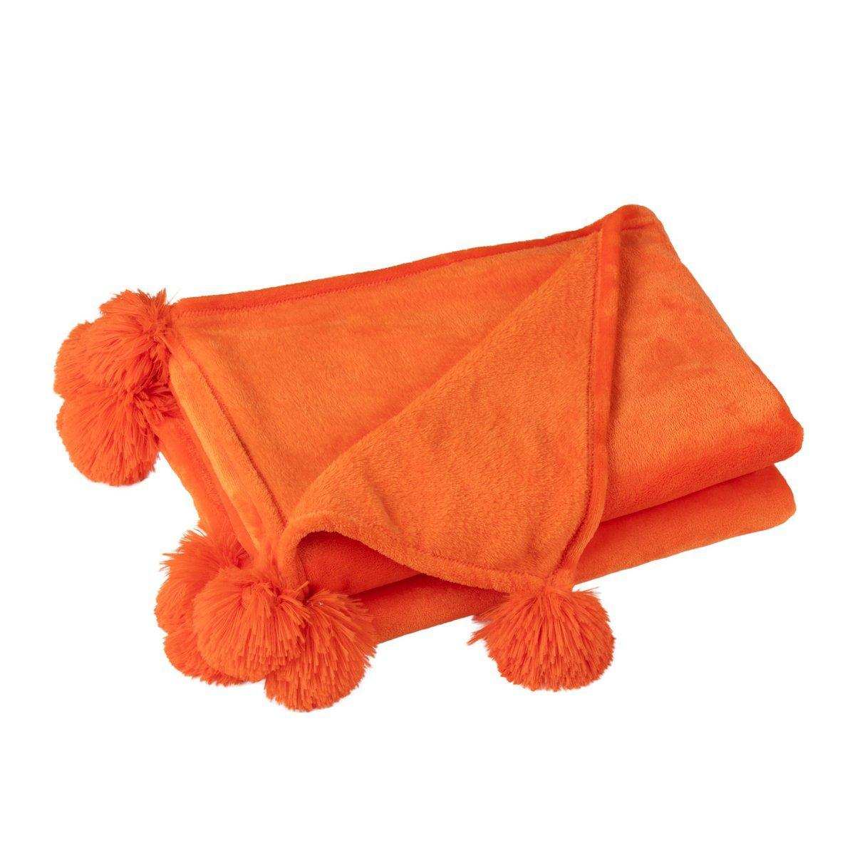 J-Line Plaid Pompom – Polyester – Orange – 170 x 130 cm - HomeDesign Knaus