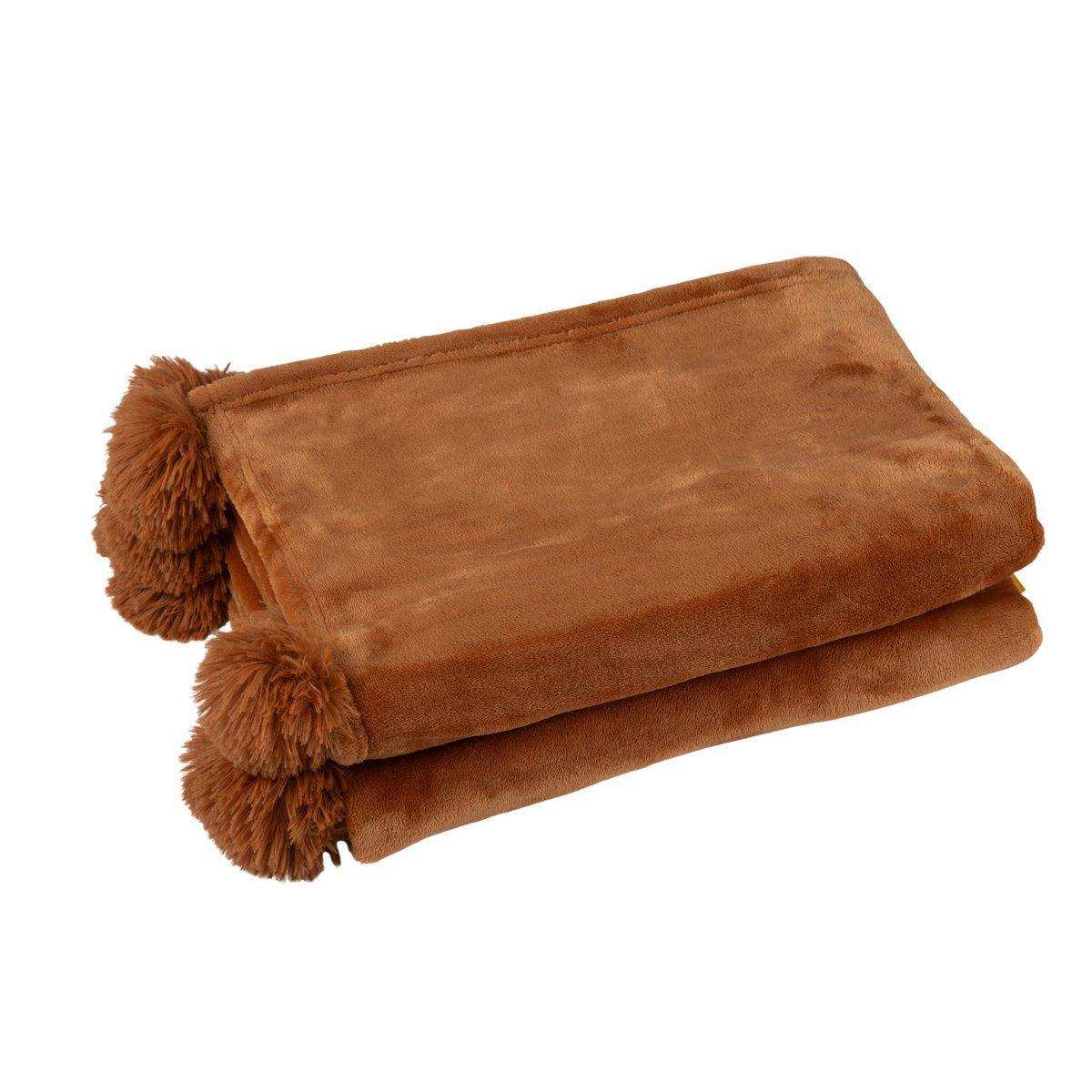 J-Line Plaid Pompom – Polyester – Roest – 170 x 130 cm - HomeDesign Knaus