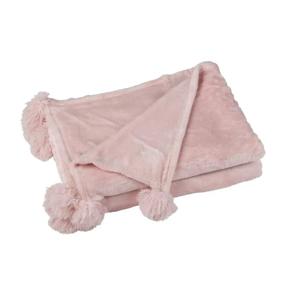 J-Line Plaid Pompom – Polyester – Zachtroze – 170 x 130 cm - HomeDesign Knaus