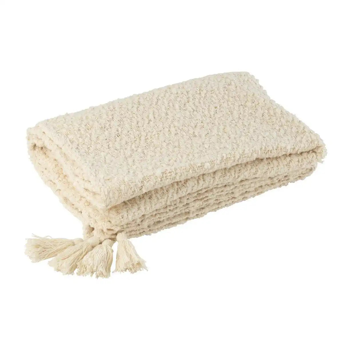 J-Line Plaid Quasten Baumwolle Creme - HomeDesign Knaus