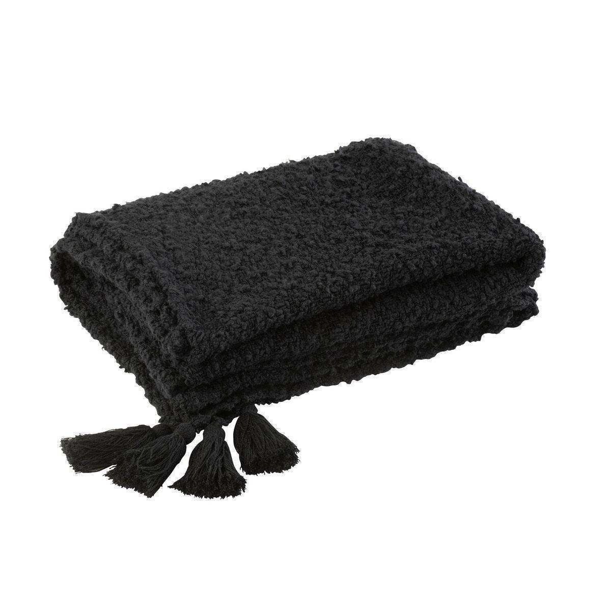 J-Line Plaid Quasten Baumwolle Schwarz - HomeDesign Knaus