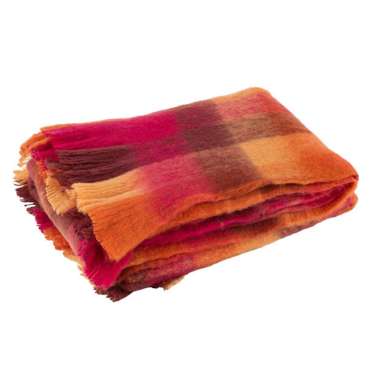 J-Line Plaid Ruitjes+Franjes Acryl Orange/Bordeaux - HomeDesign Knaus