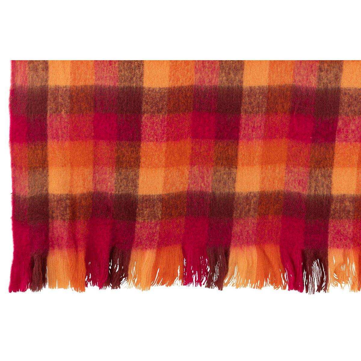 J-Line Plaid Ruitjes+Franjes Acryl Orange/Bordeaux - HomeDesign Knaus