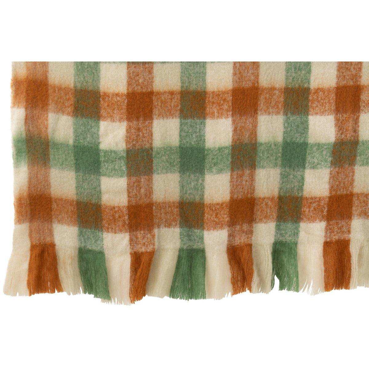 J-Line Plaid Ruitjes+Franjes Acryl Weiß/Grün/Braun - HomeDesign Knaus