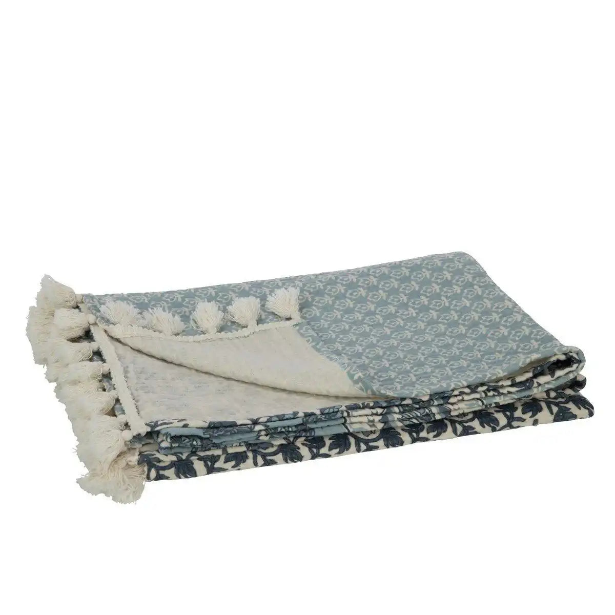 J-Line Plaid Strandblumen – Baumwolle – Blau - HomeDesign Knaus