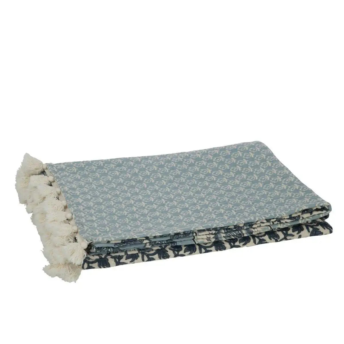 J-Line Plaid Strandblumen – Baumwolle – Blau - HomeDesign Knaus