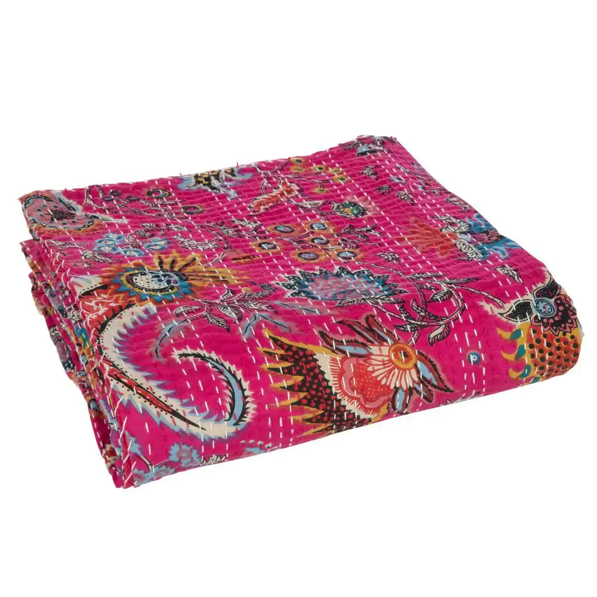 J-Line Plaid/Strangmatte Blumen+Stiche Baumwolle Rosa Groß - HomeDesign Knaus