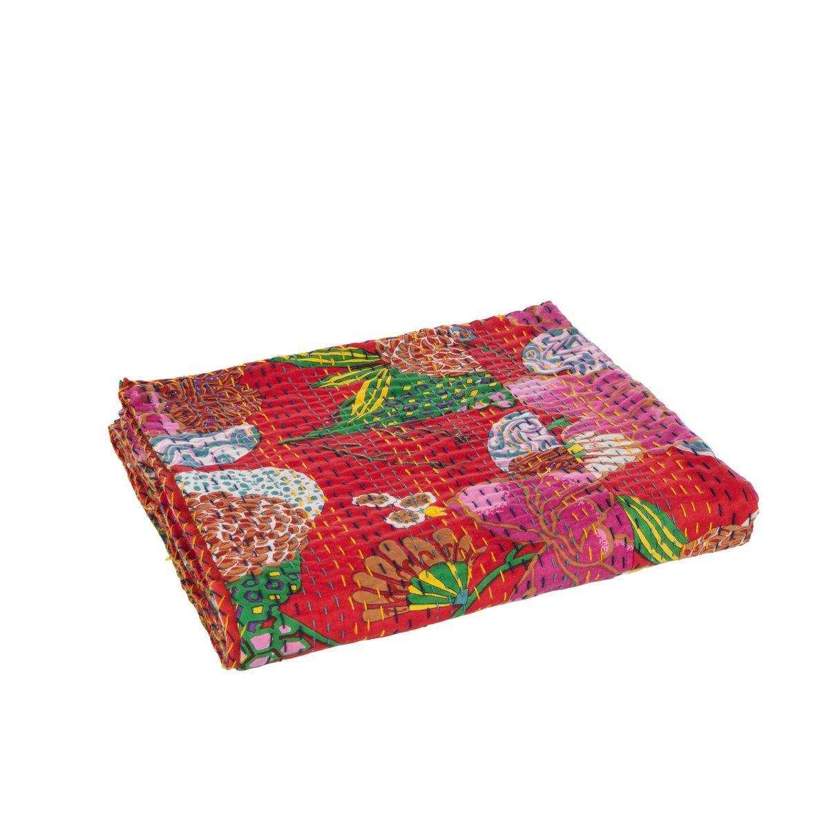 J-Line Plaid/Strangmatte Blumen+Stiche Baumwolle Rot Klein - HomeDesign Knaus