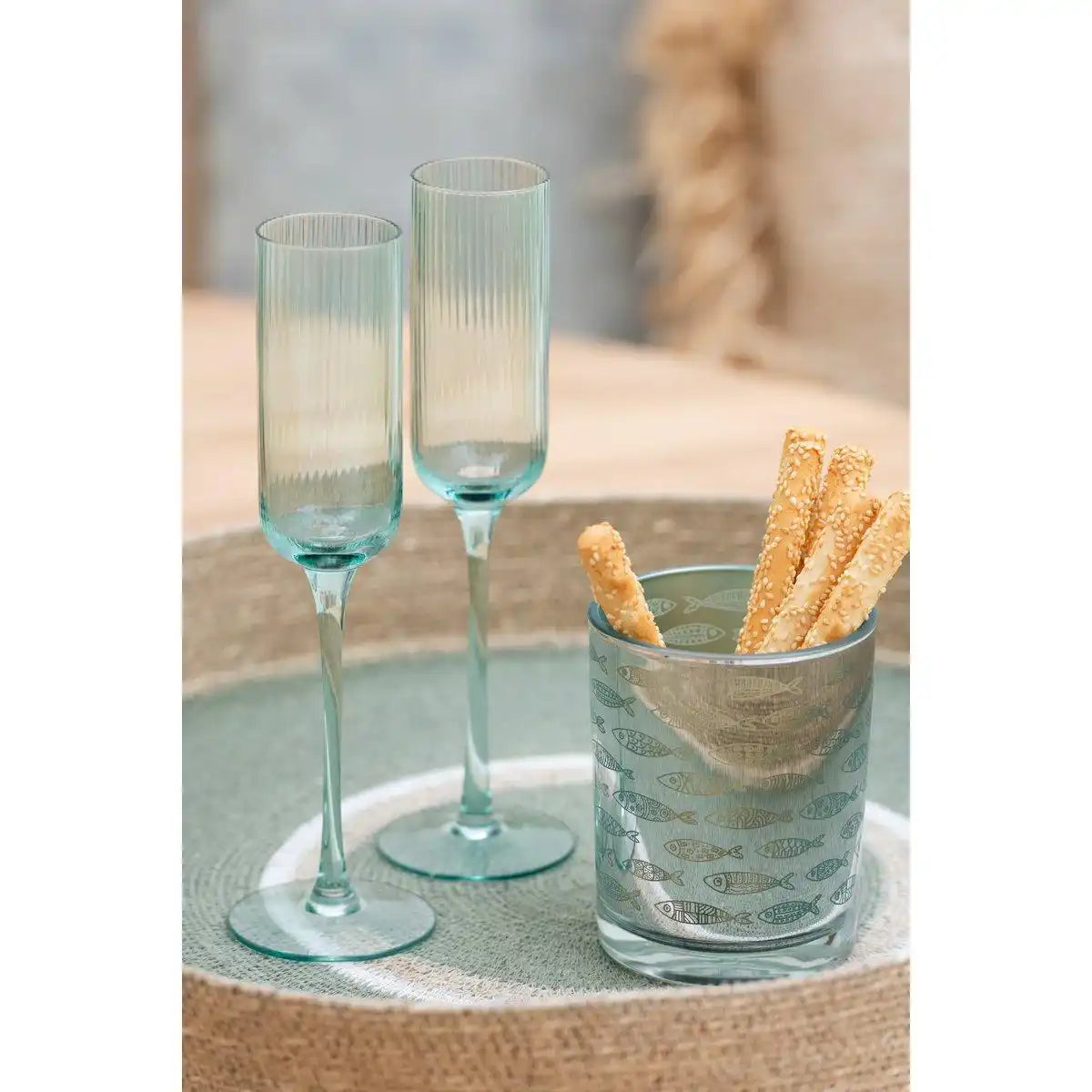 J-Line Plateau Round+Circles Seegrasgrün/Natur - HomeDesign Knaus