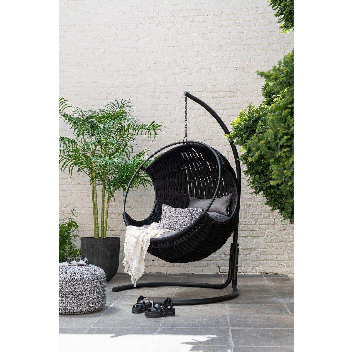 J-Line Poef Miami Outdoor Polyester Schwarz/Weiß - HomeDesign Knaus