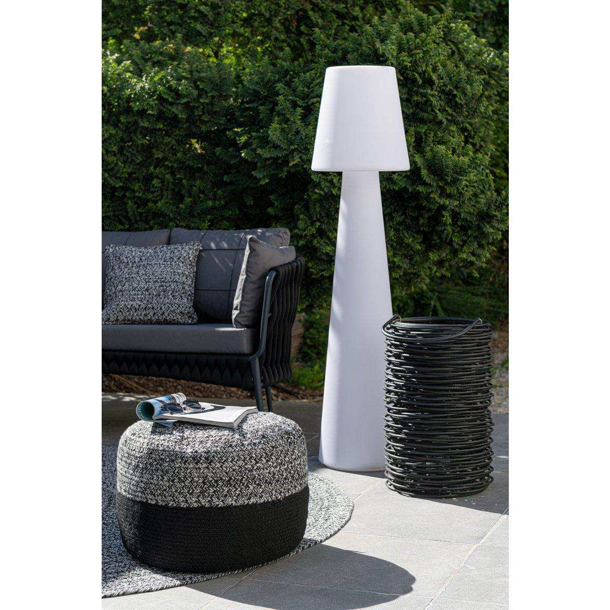 J-Line Poef Miami Outdoor Streep Polyester Schwarz/Weiß - HomeDesign Knaus