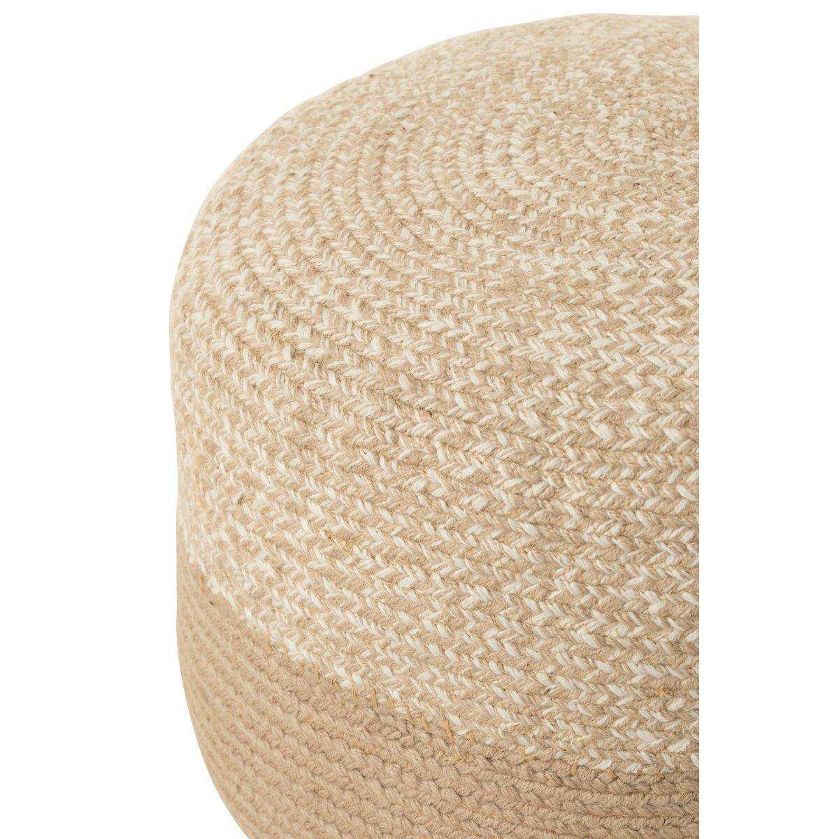 J-Line Poef Miami Streep Outdoor Polyester Natur/Wit - HomeDesign Knaus