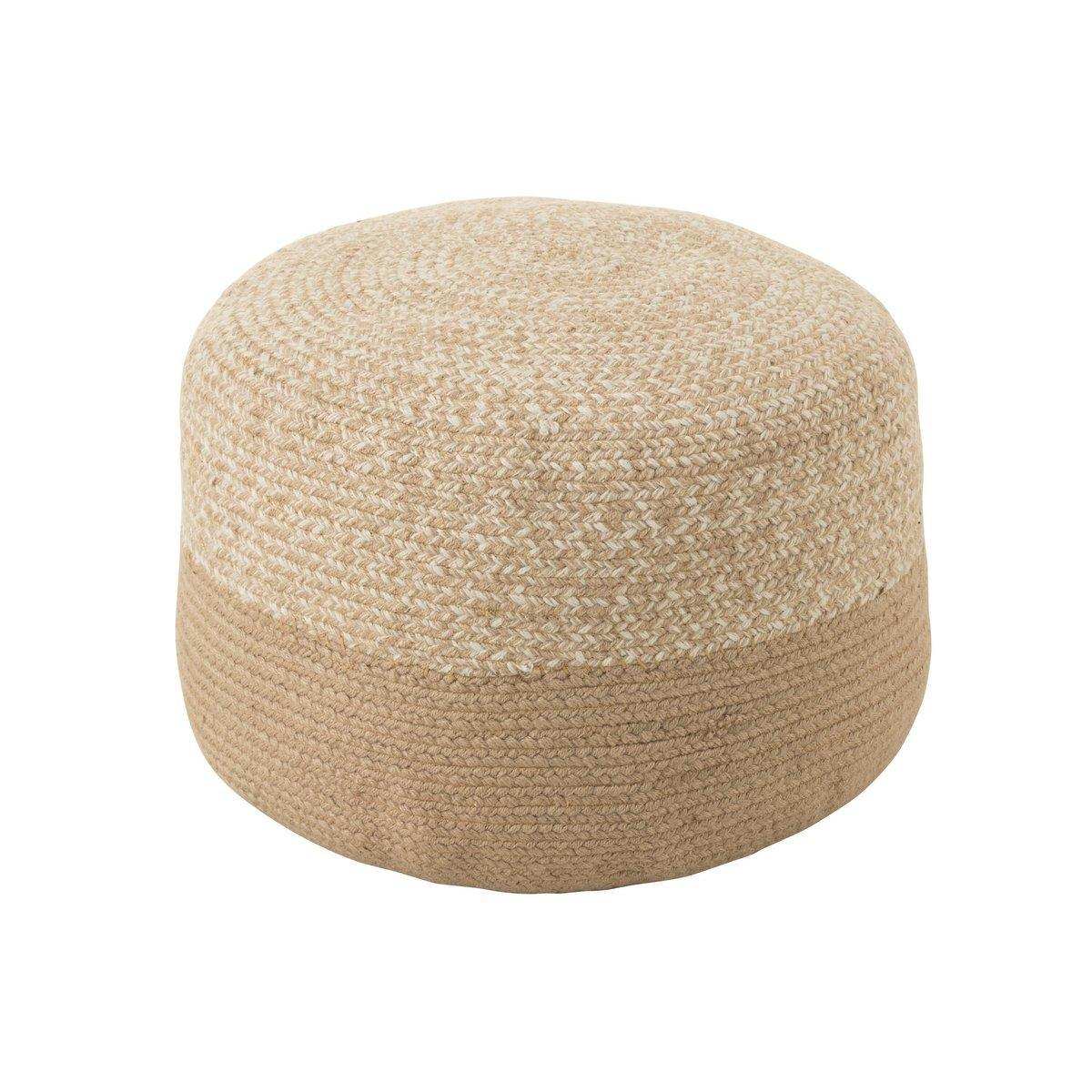 J-Line Poef Miami Streep Outdoor Polyester Natur/Wit - HomeDesign Knaus