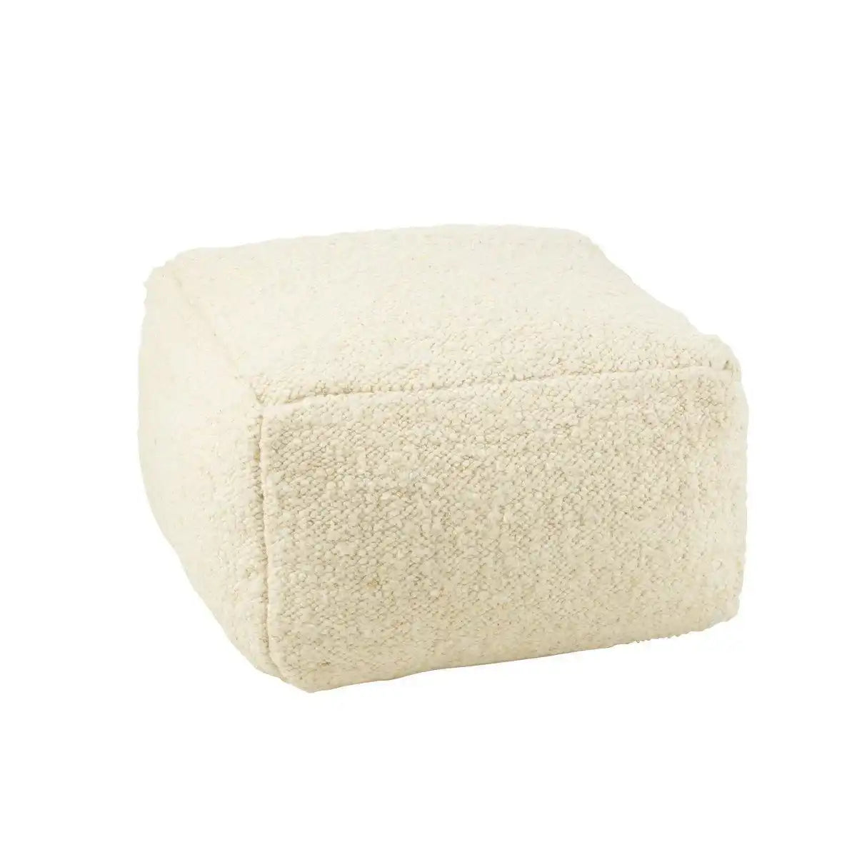 J-Line Poef Vierkant Wol Lockencreme - HomeDesign Knaus