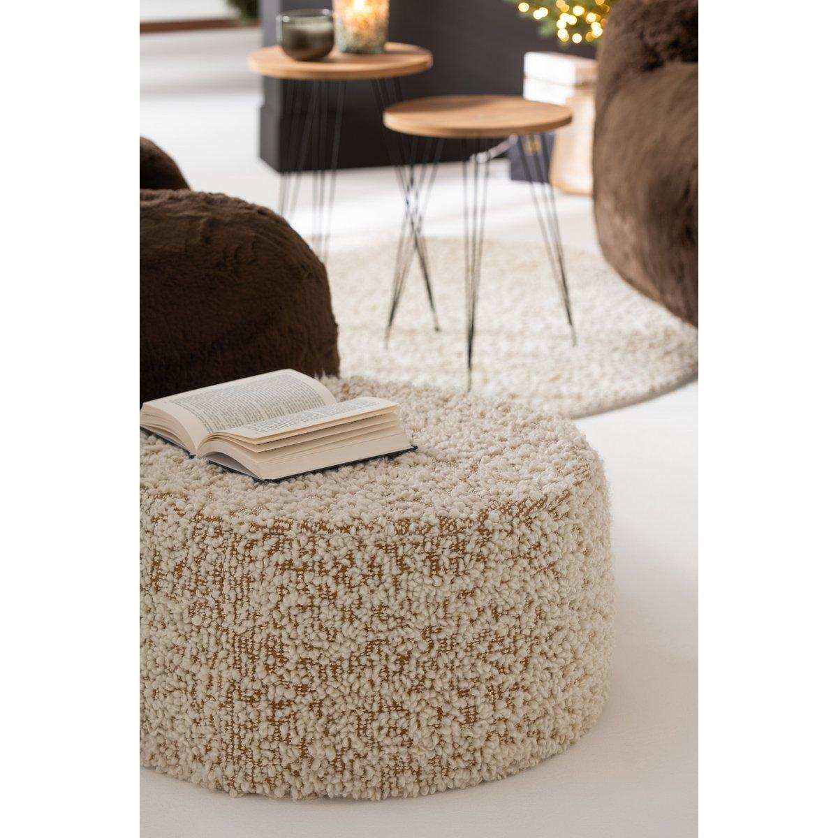 J-Line Pouf Round Bouclé Baumwolle/Polyester Kamel/Creme - HomeDesign Knaus