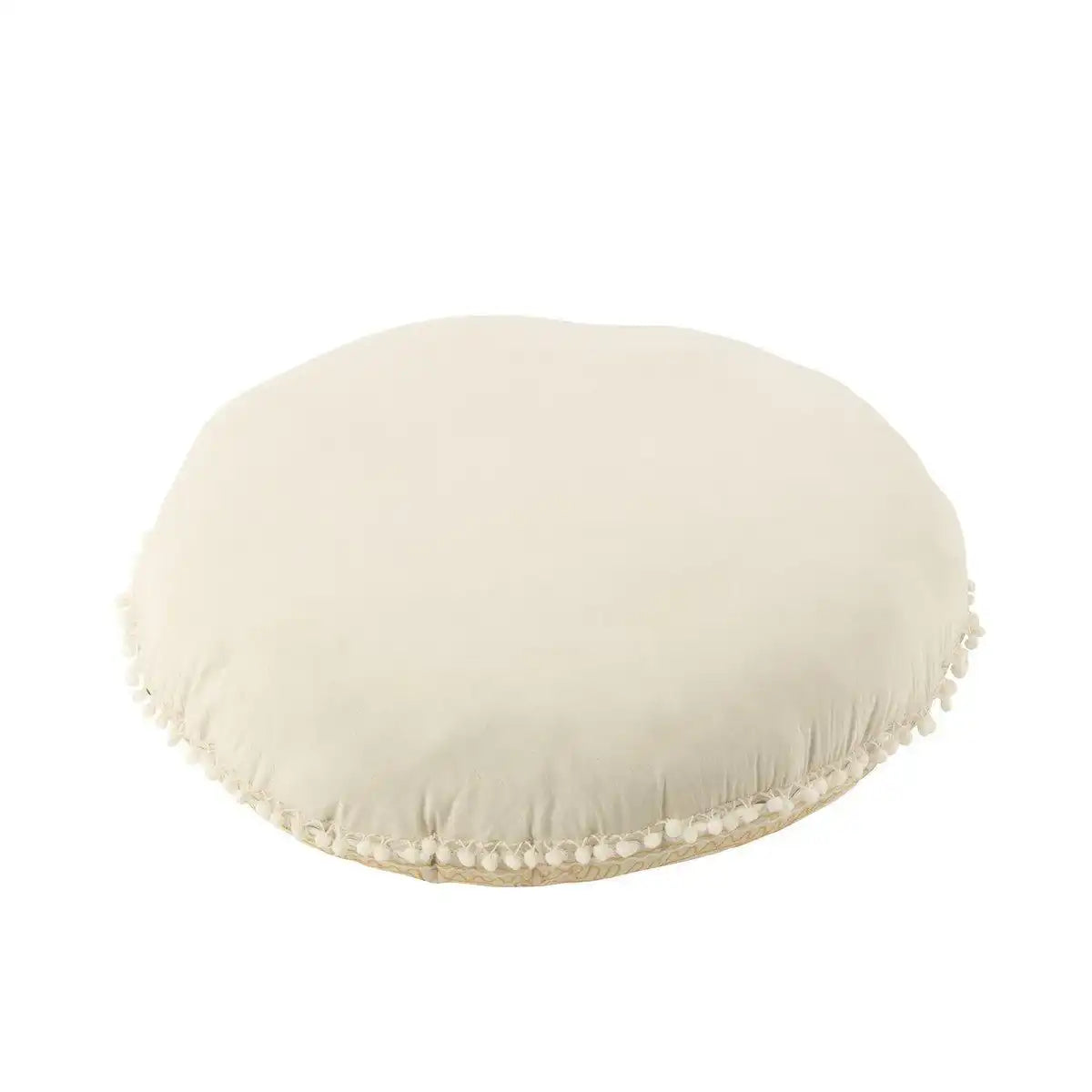 J-Line Pouf Round Flat Elephants + Mirrors Cotton Cream/Gold Large - HomeDesign Knaus