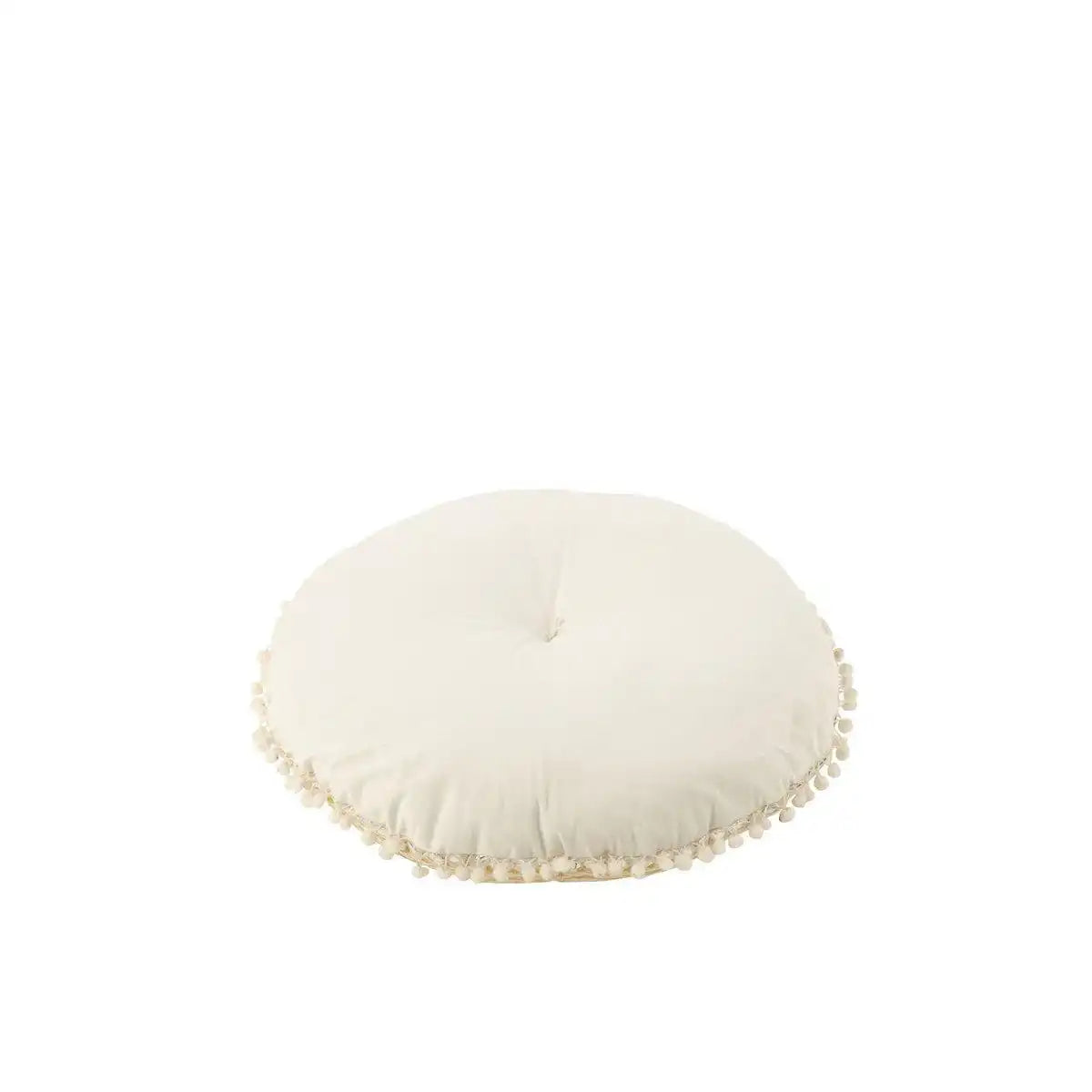 J-Line Pouf Round Flat Elephants + Mirrors Cotton Cream/Gold Small - HomeDesign Knaus
