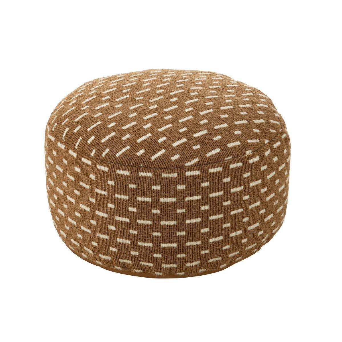 J-Line Pouf Round Lines Outdoor Polyester Braun/Weiß - HomeDesign Knaus