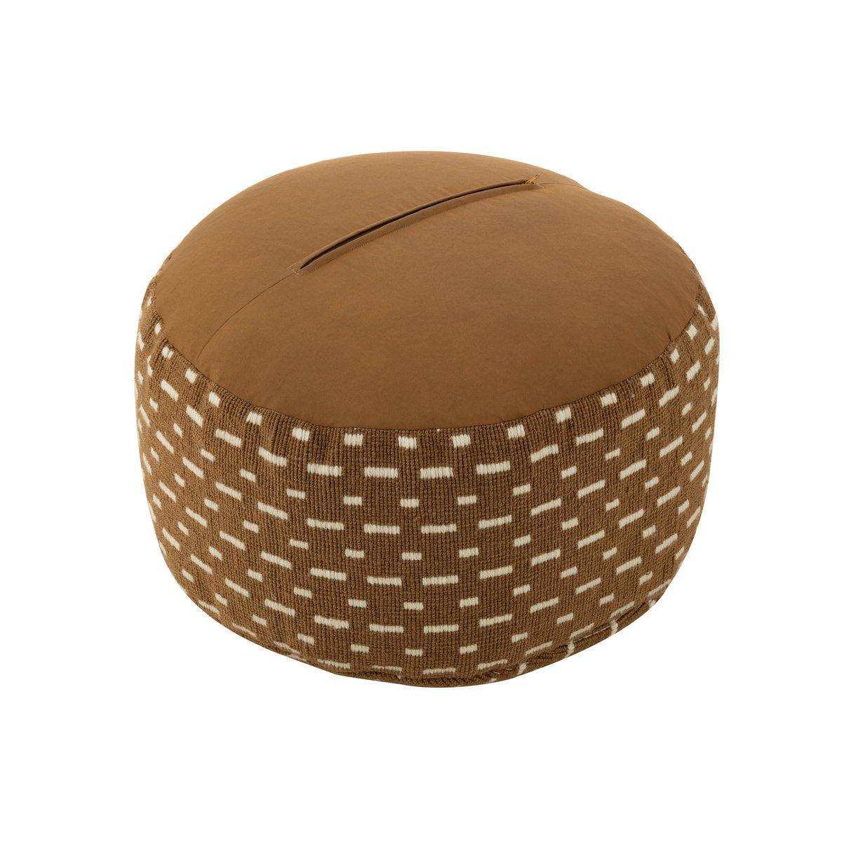J-Line Pouf Round Lines Outdoor Polyester Braun/Weiß - HomeDesign Knaus