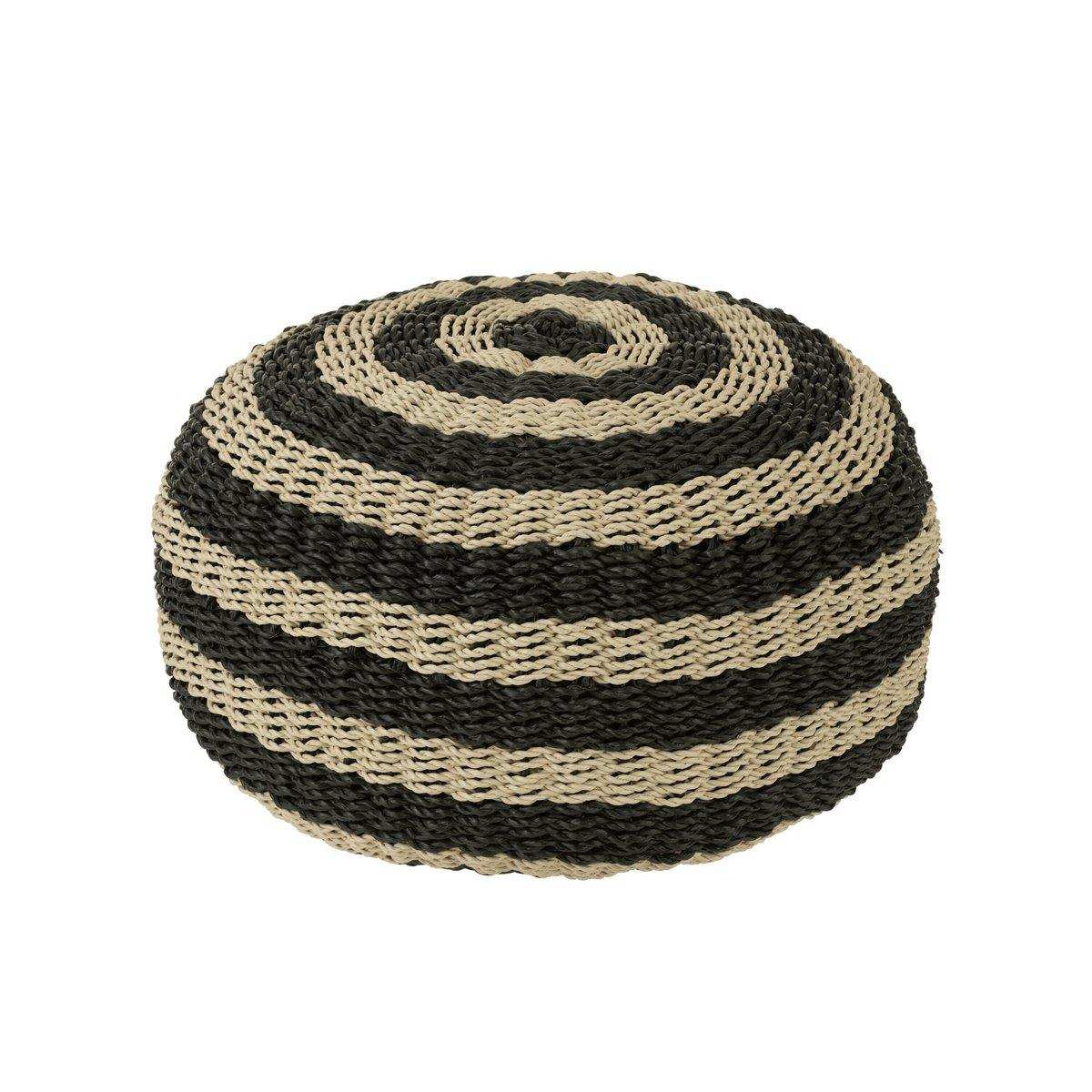 J-Line Pouf Round Stripes Gewebter Kunststoff Schwarz/Natur - HomeDesign Knaus