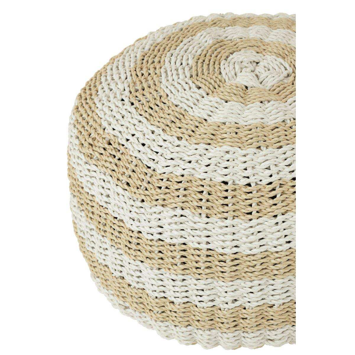 J-Line Pouf Round Stripes Gewebter Kunststoff Weiß/Natur - HomeDesign Knaus