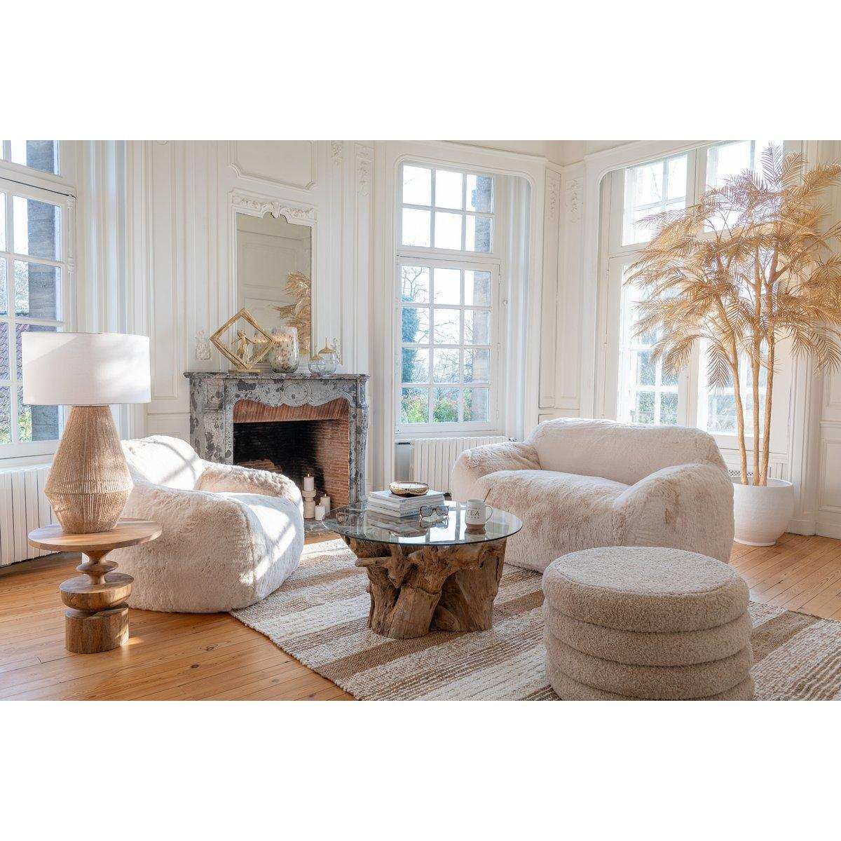 J-Line Pouf Rund Teddy Polyester Beige - HomeDesign Knaus