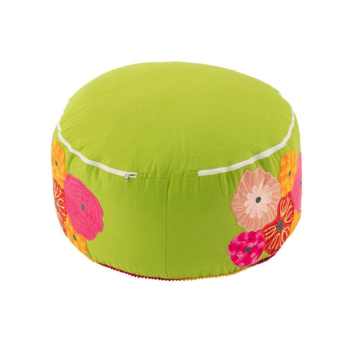 J-Line Pouf Runde Blumen bestickt Baumwolle/Polyester Grün - HomeDesign Knaus