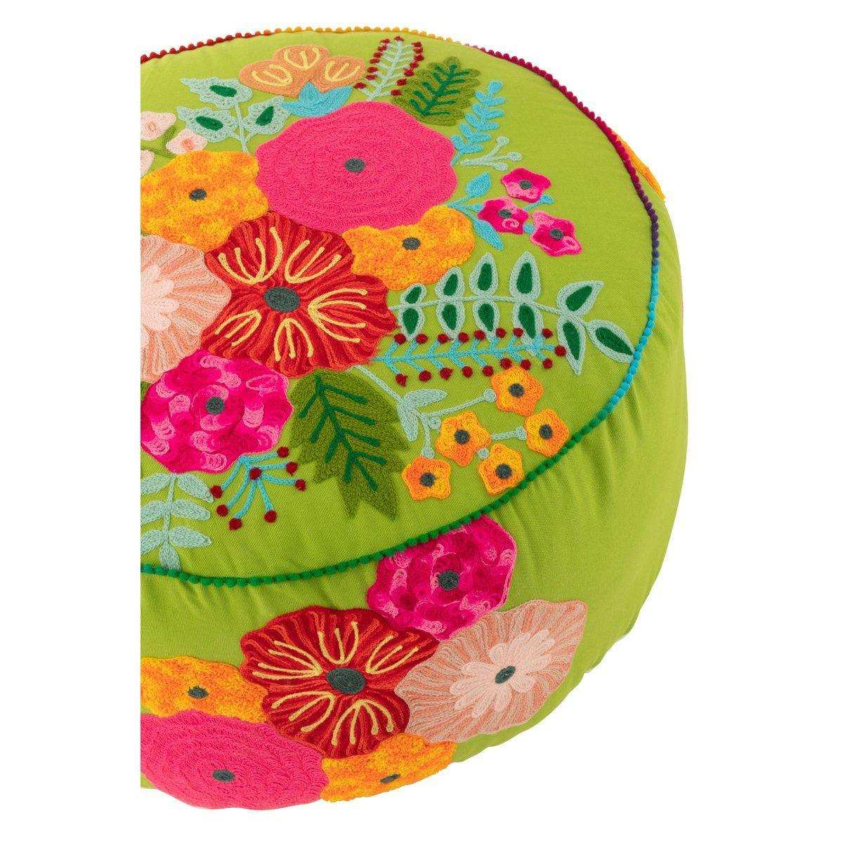 J-Line Pouf Runde Blumen bestickt Baumwolle/Polyester Grün - HomeDesign Knaus