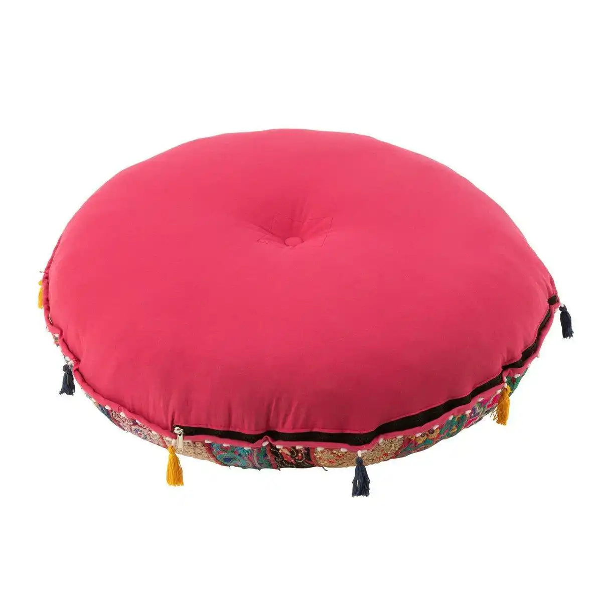 J-Line Pouf Runde flache Muster + Quasten Baumwolle Rosa - HomeDesign Knaus