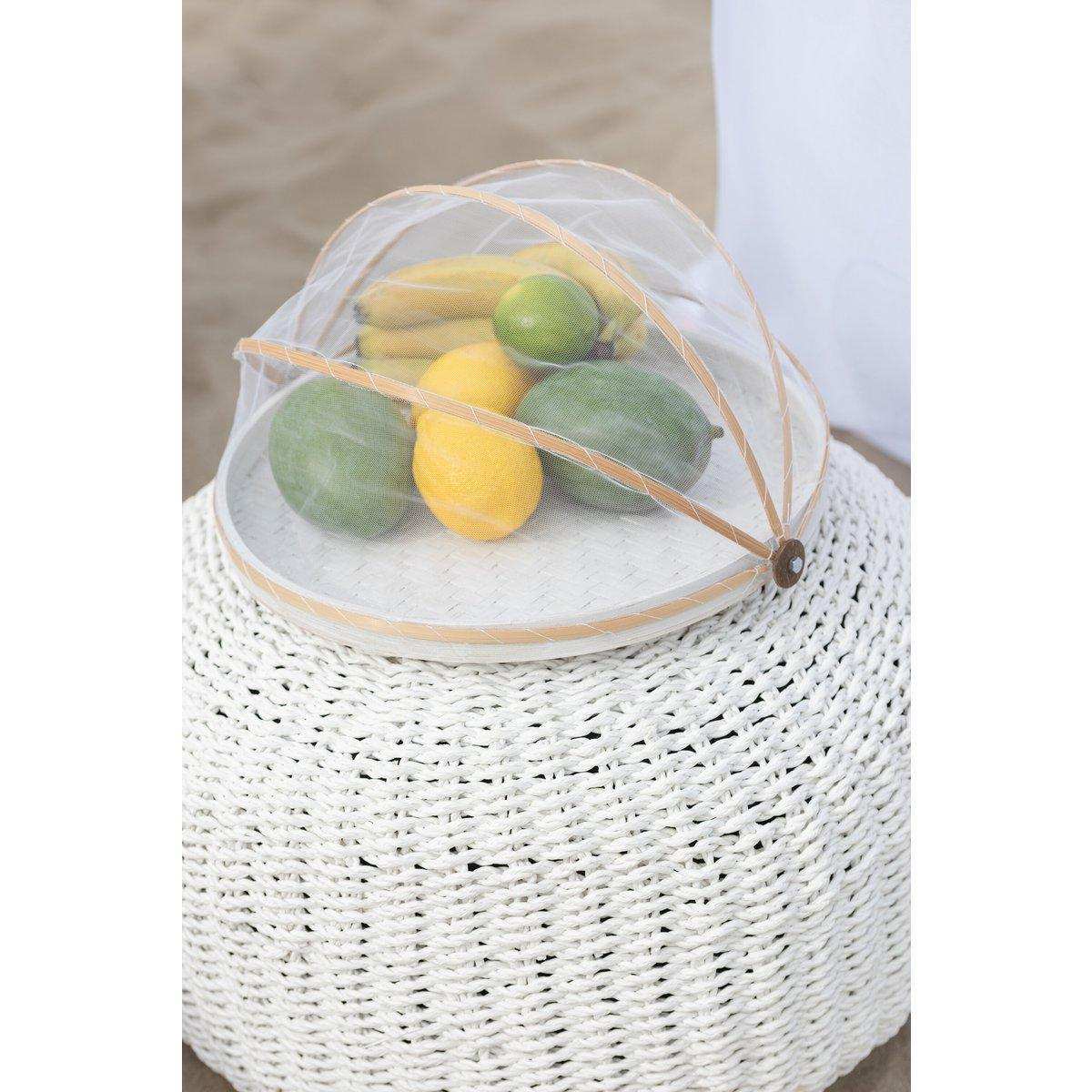 J-Line Pouf Runder gewebter Kunststoff Weiß - HomeDesign Knaus