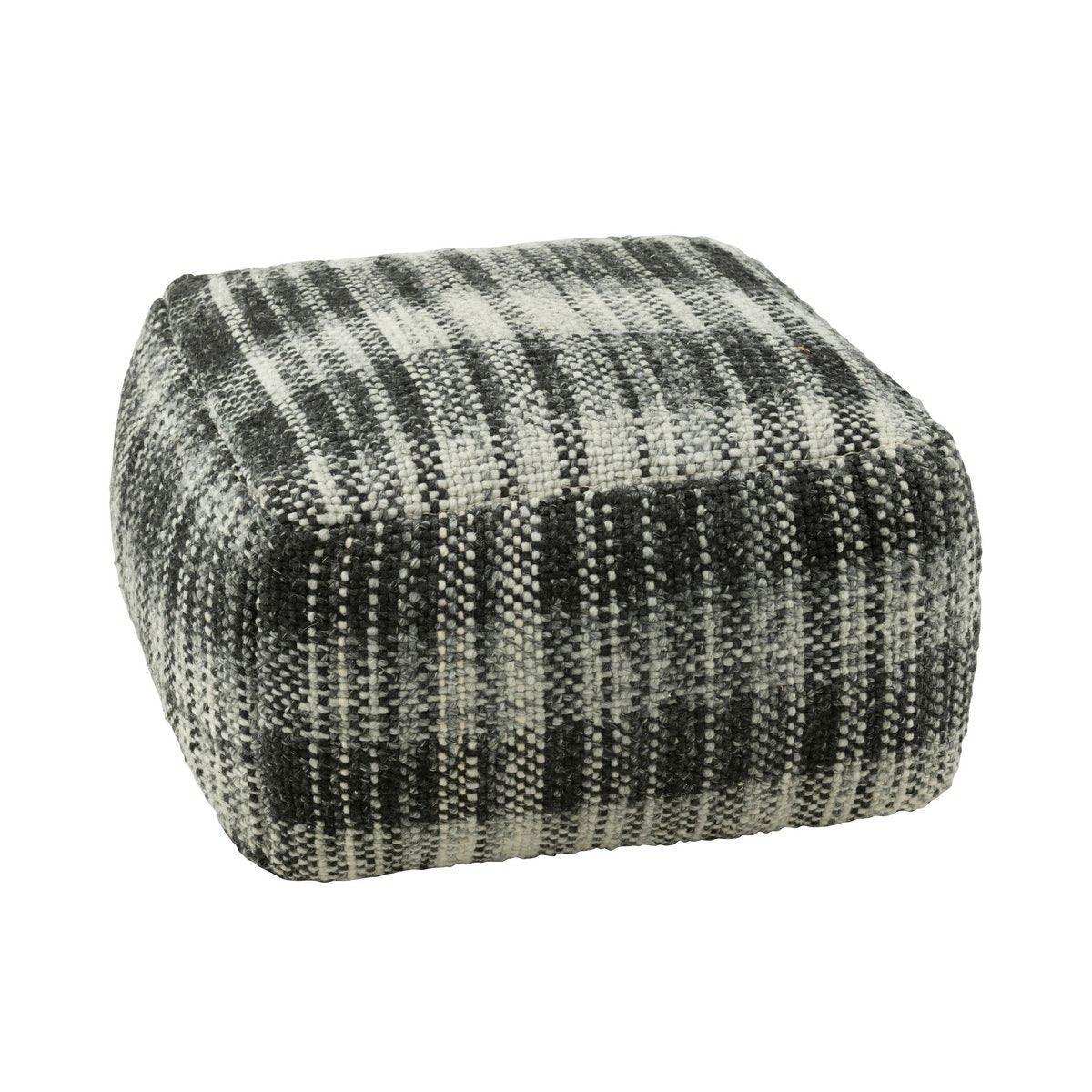J-Line Pouf Square Karo Wolle Grau/Schwarz - HomeDesign Knaus