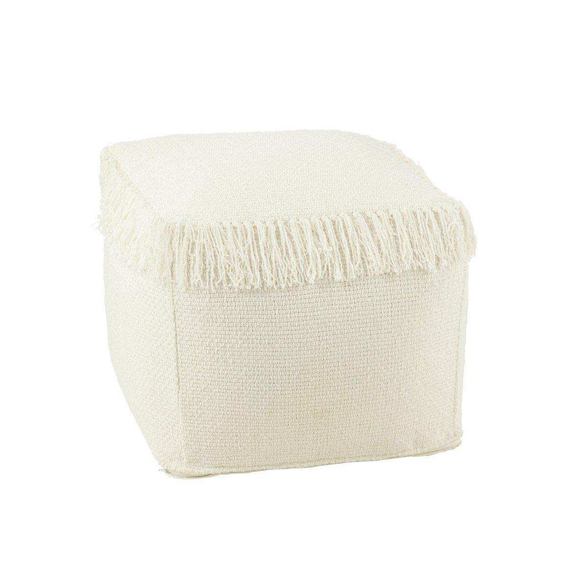J-Line Pouf Square Woven + Fransen Viskose Weiß - HomeDesign Knaus