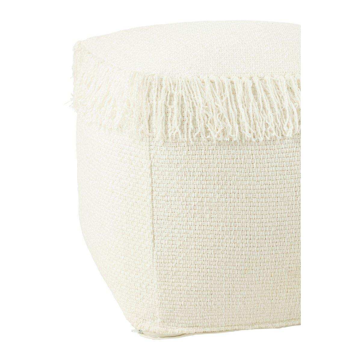 J-Line Pouf Square Woven + Fransen Viskose Weiß - HomeDesign Knaus