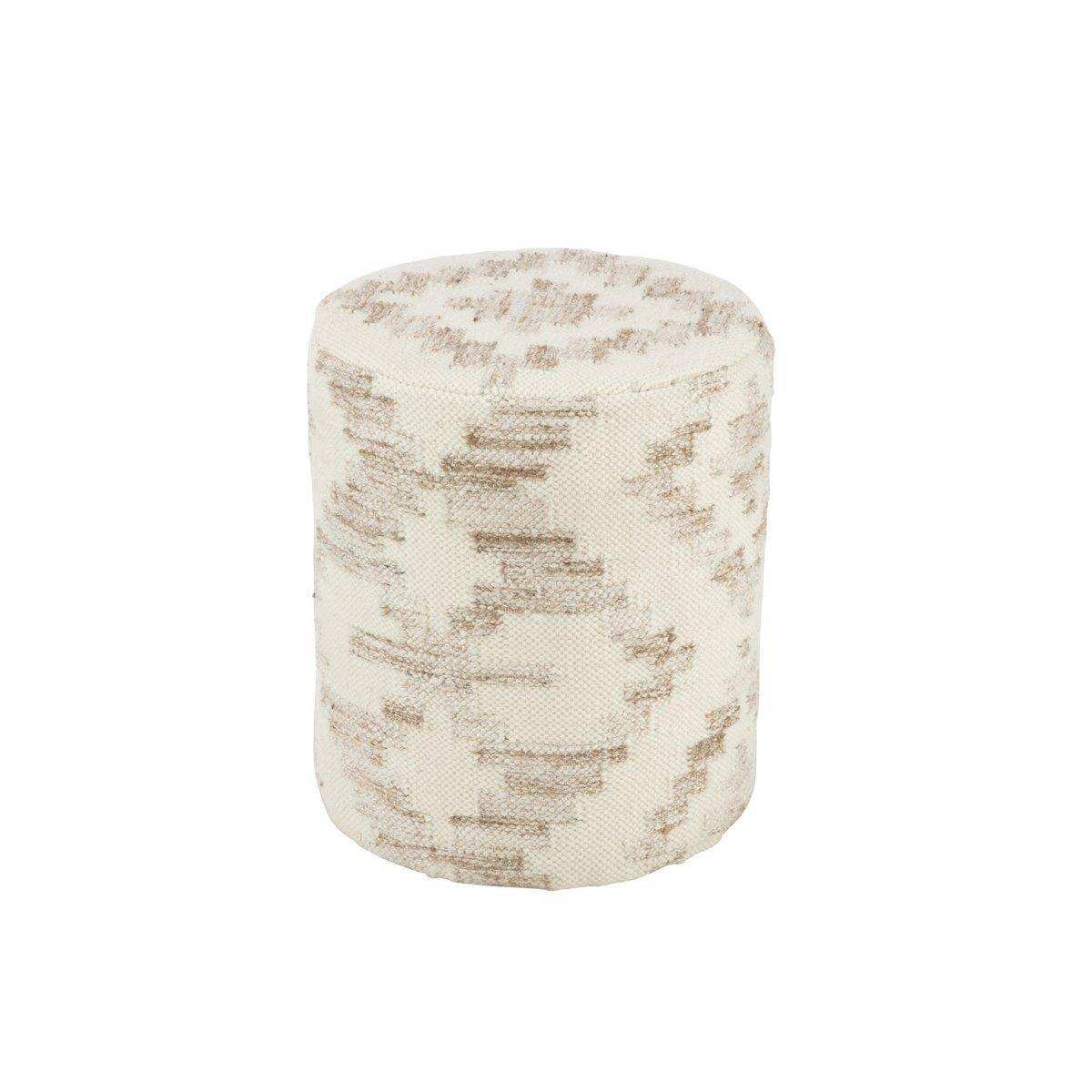 J-Line Pouf Zylinder Ethnische Muster Wolle/Baumwolle Creme/Beige - HomeDesign Knaus