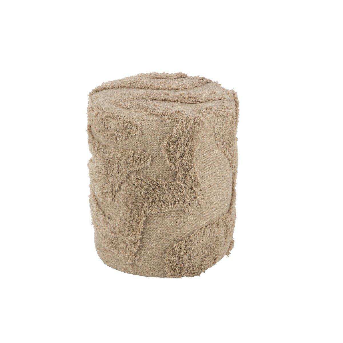 J-Line Pouf Zylinder Tufted Curves Wolle Beige - HomeDesign Knaus