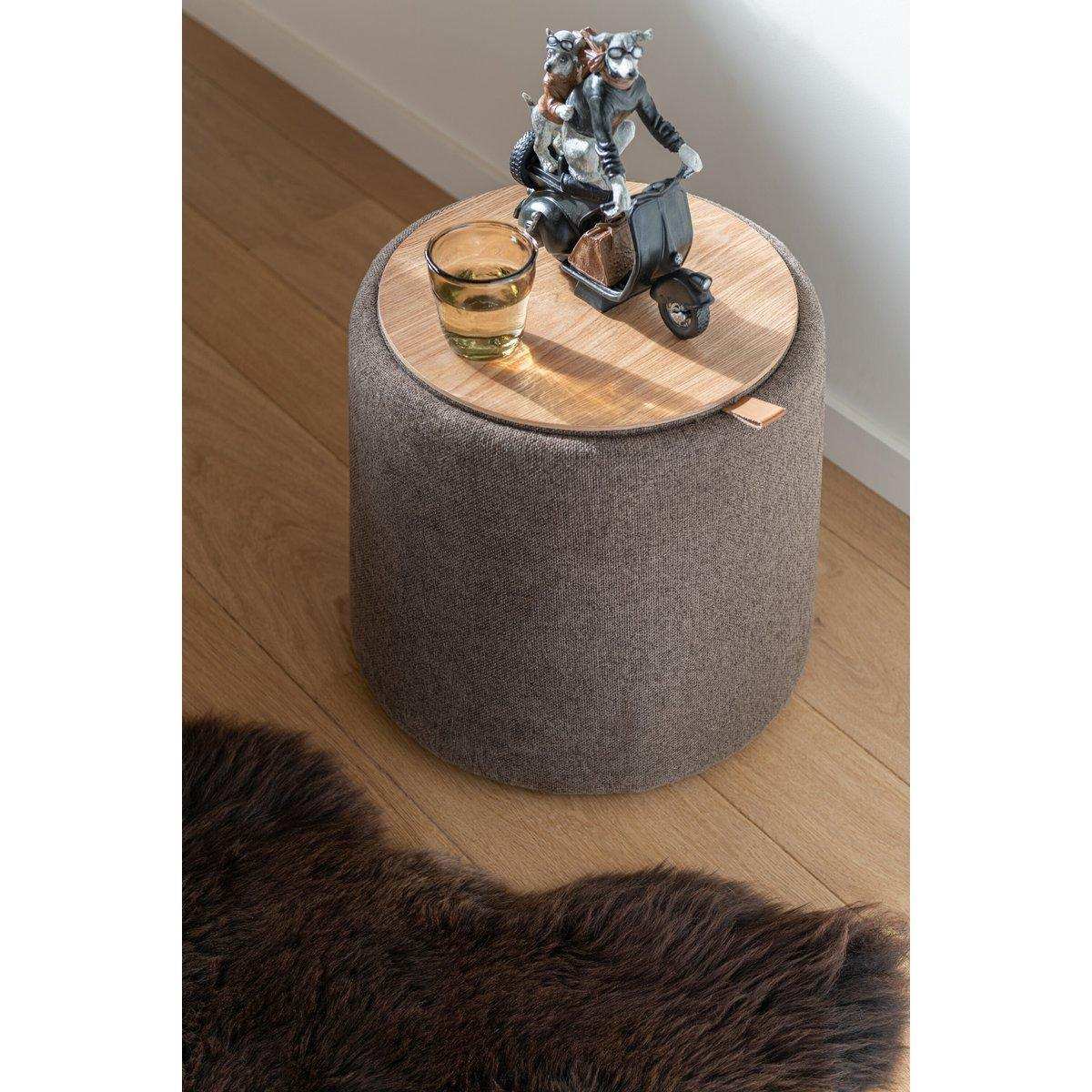 J-Line Pouf/Beistelltisch Rund Textil/Holz Braun - HomeDesign Knaus