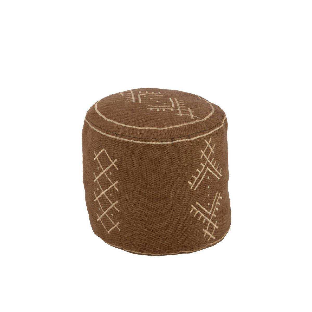 J-Line Pouffe Zylinder Ethnische Muster – Baumwolle – Braun - HomeDesign Knaus