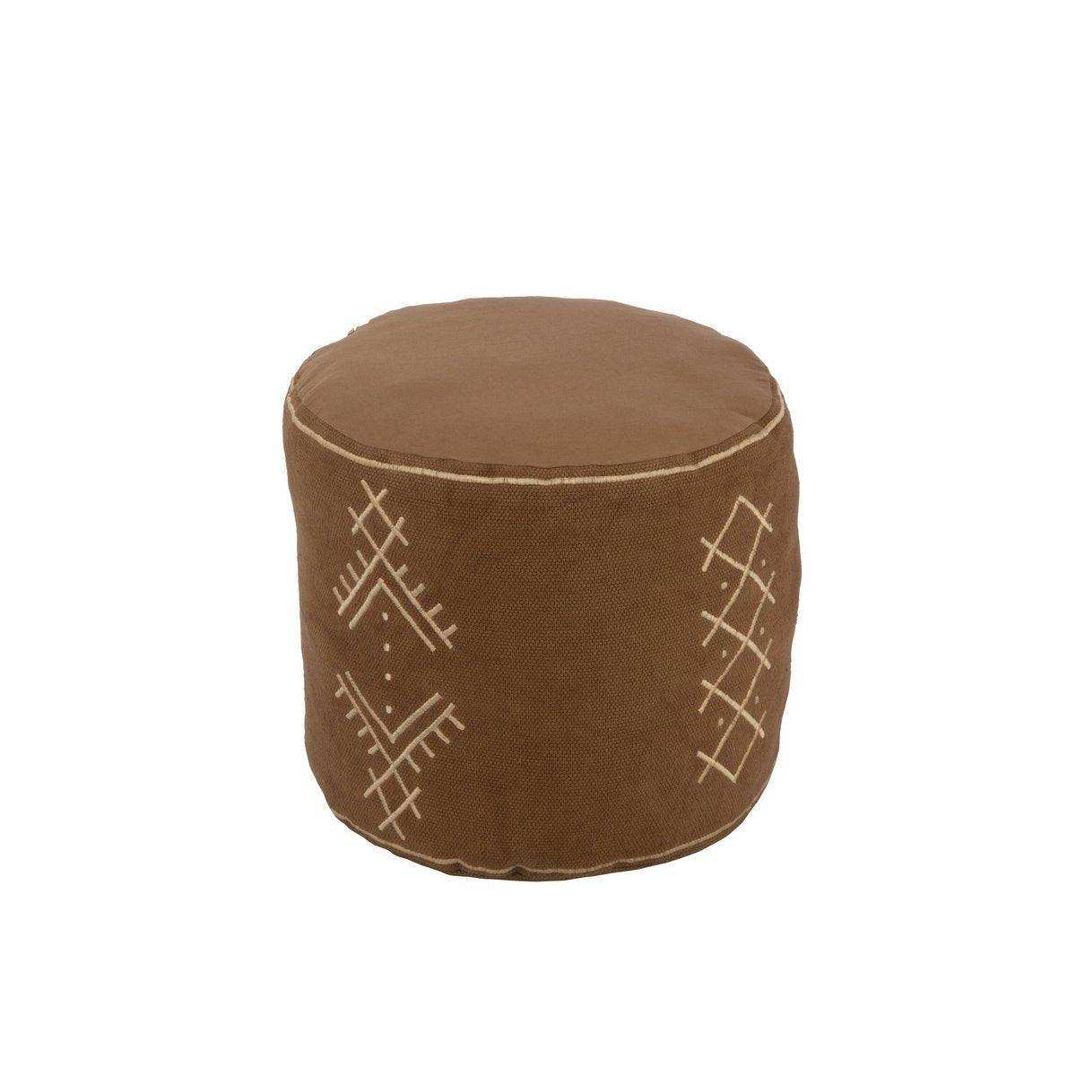 J-Line Pouffe Zylinder Ethnische Muster – Baumwolle – Braun - HomeDesign Knaus